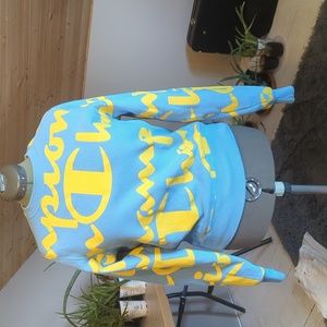 Champion blue and yellow brand sweatshirt.